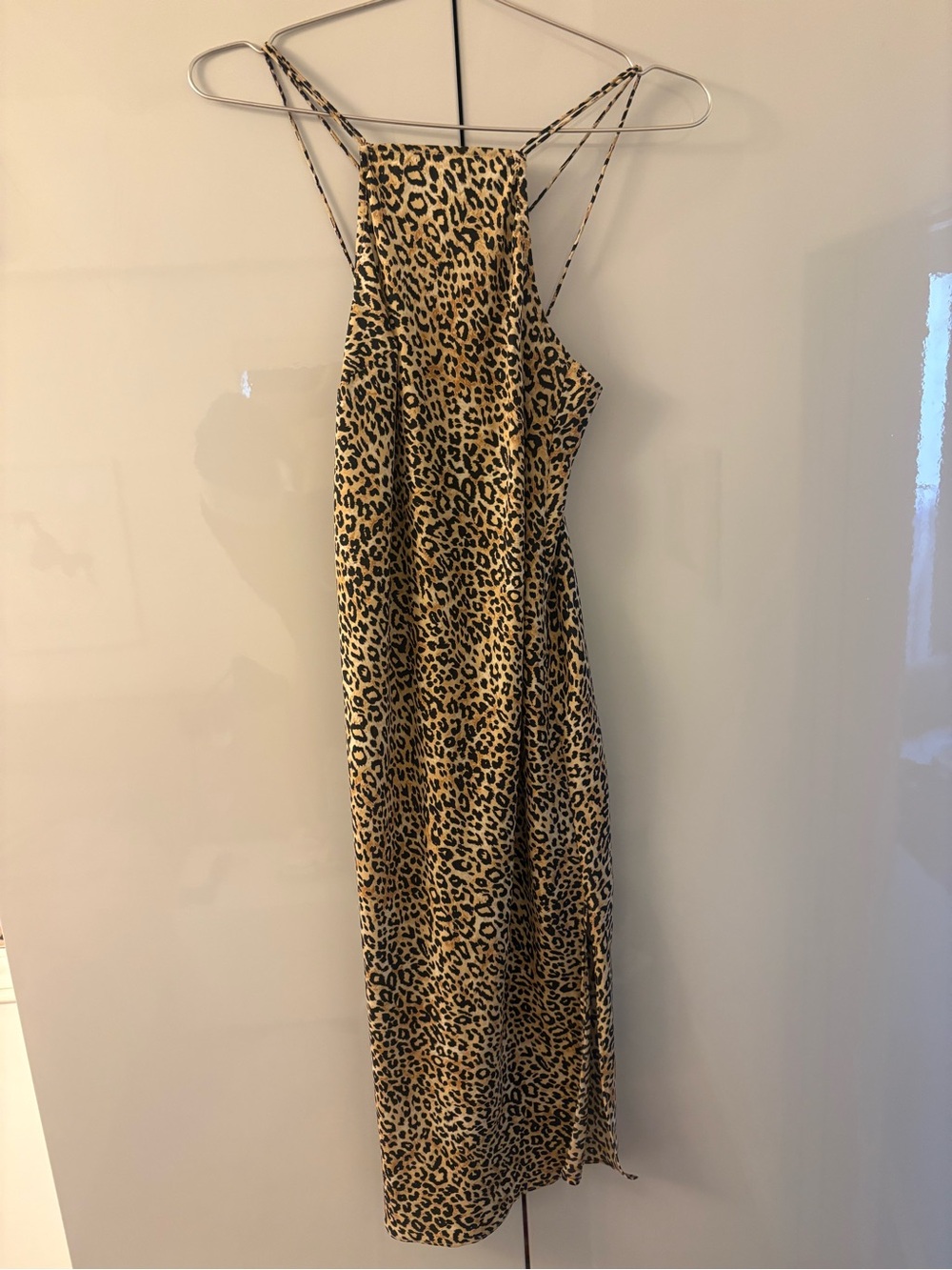 silence + noise Leopard Print Midi Slip Dress - Tan & Black